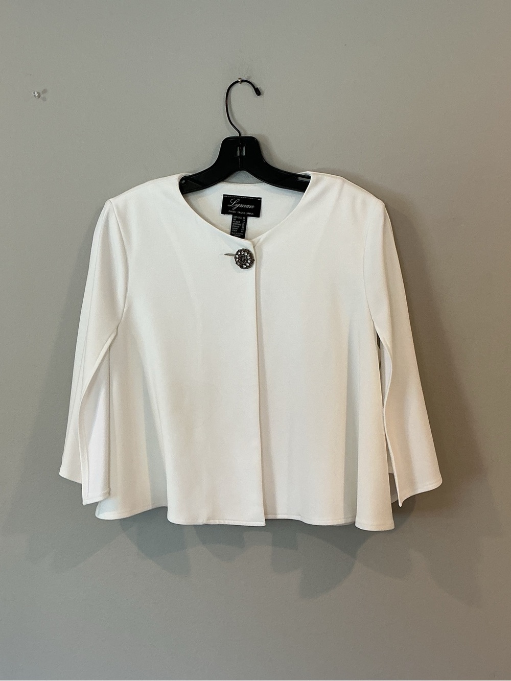 Frank Lyman Womens Crop Jacket Topper Open Sleeve Rhinestone Button 10 White